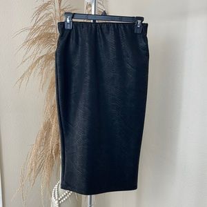 Snake print black midi pencil skirt